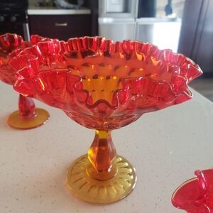 Vintage amberina glass, candy dish.